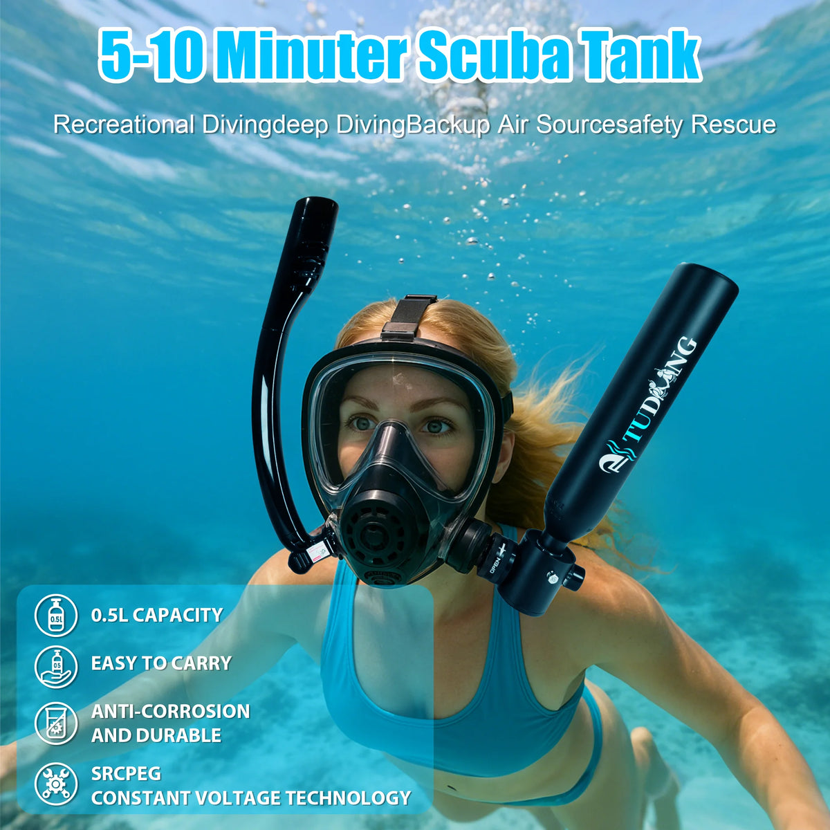 TUDIVING Portable Scuba Diving Tank With Pump And Diving Mask