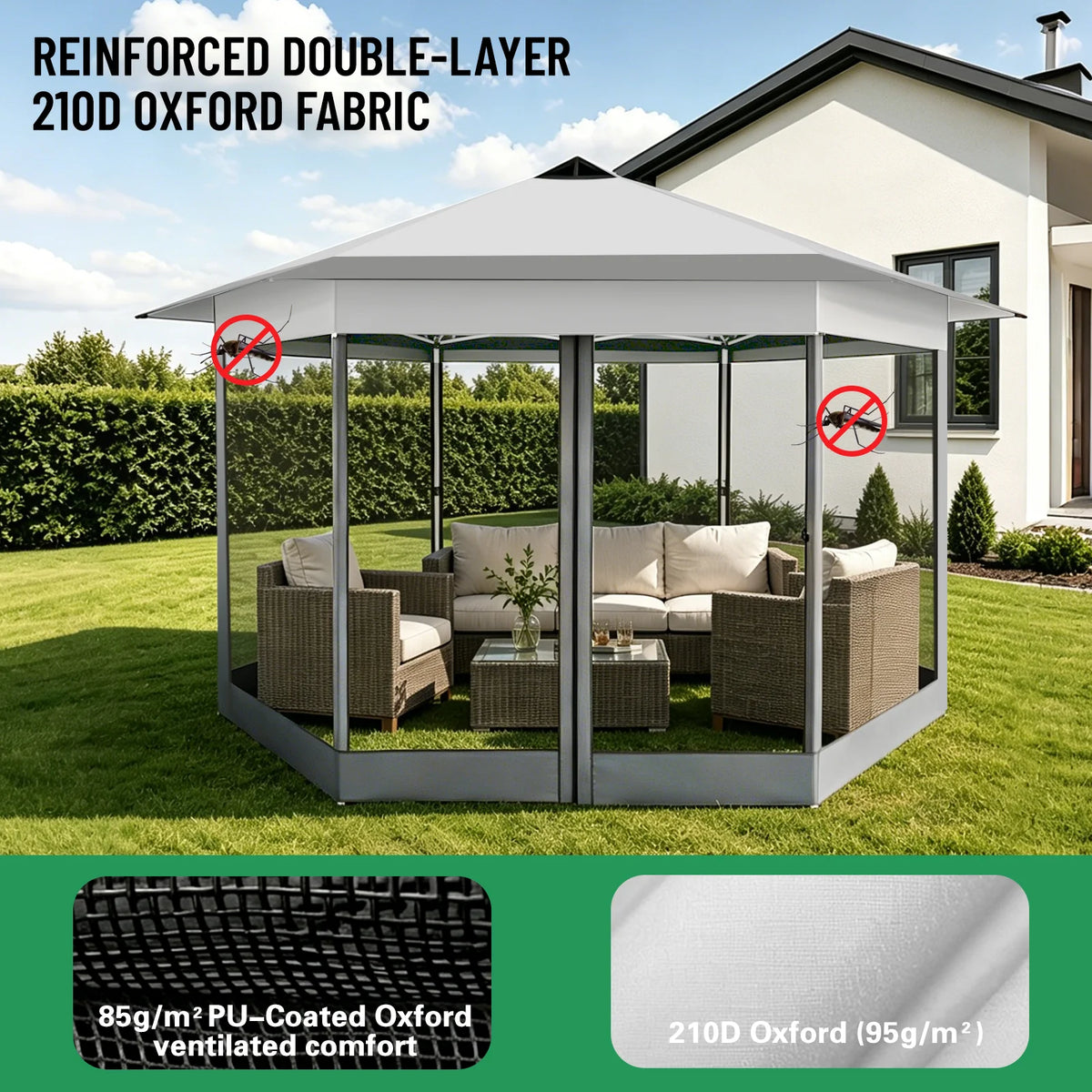 Tooluck Hexagonal Pop Up Gazebo With Mosquito Netting Canopy
