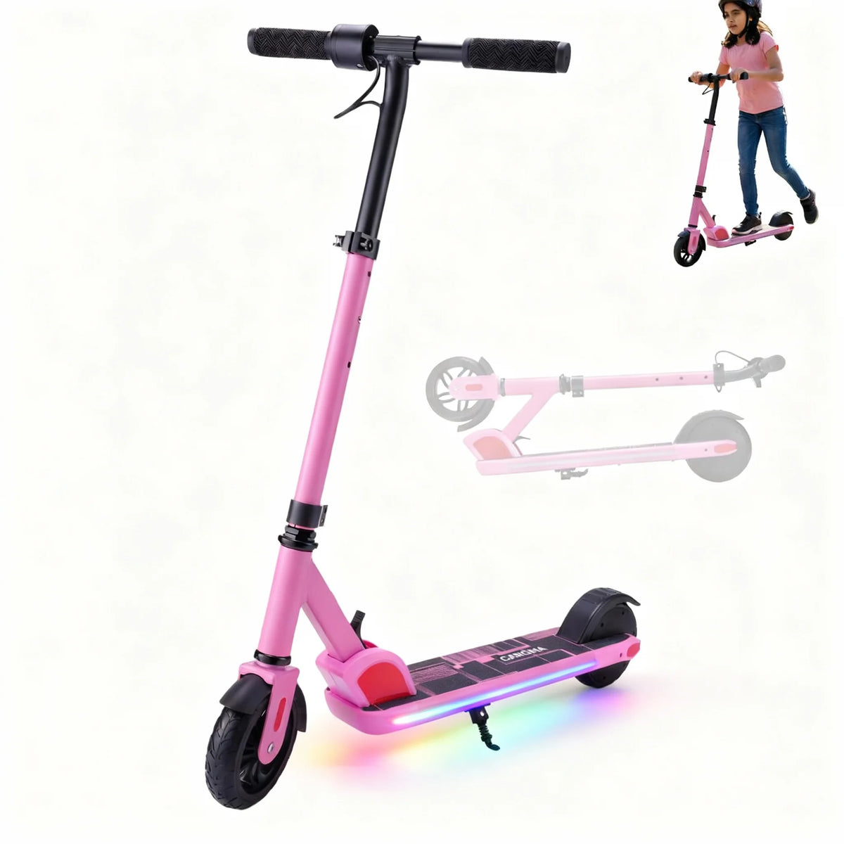 CAROMA Kids Electric Scooter Foldable 150W Motor With Safety Lights