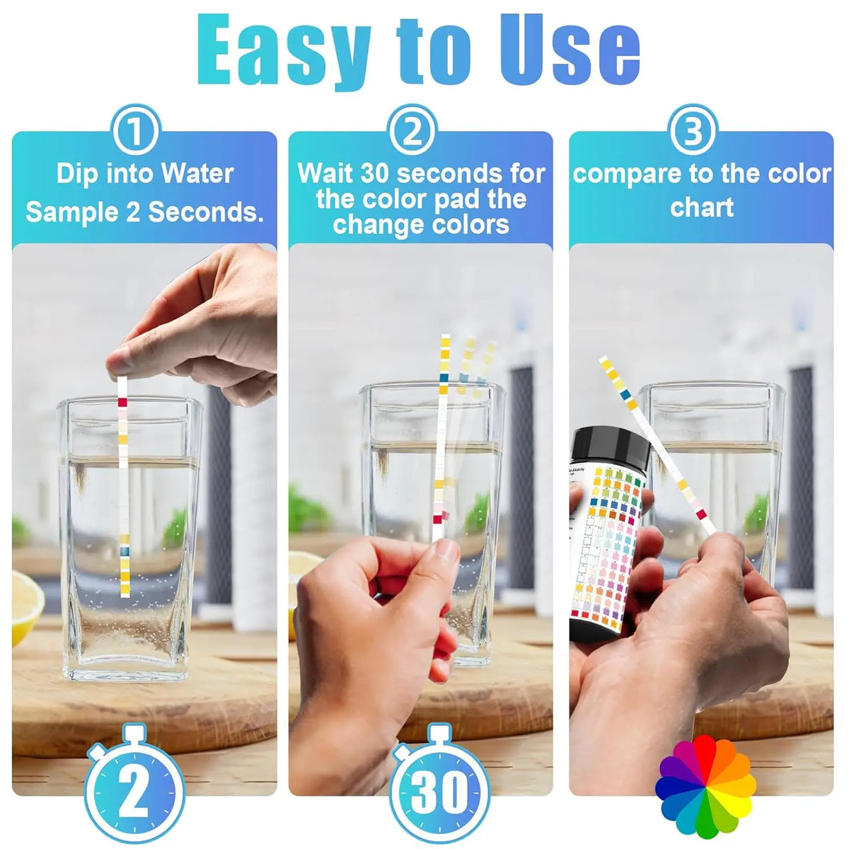 16-in-1 Water Test Kit Strips, 100 Count Drinking Water Quality Test Strips for Home, Tap, Well, Pool, Aquarium & RV Water Testing, Tests pH, Hardness, Chlorine, Lead, Iron, Copper & More