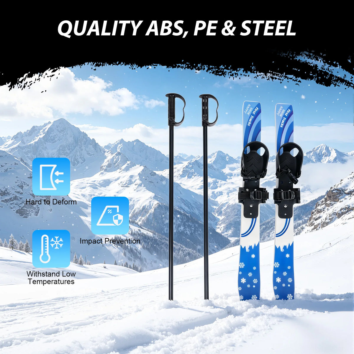 Durable Kids Snow Skiing Skis And Complete Pole Set