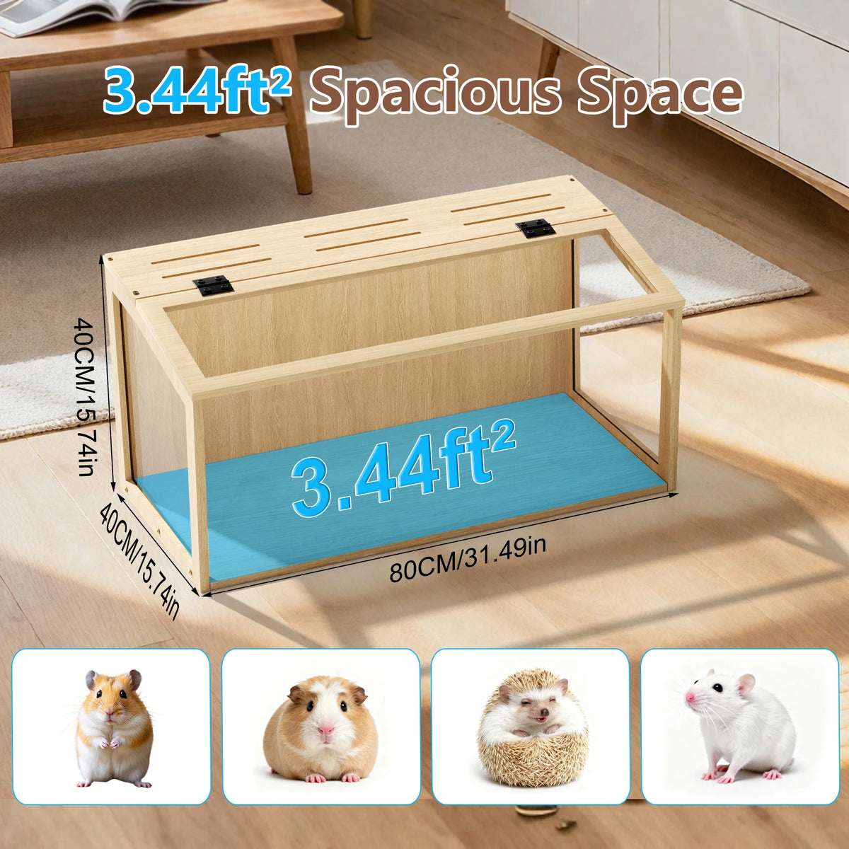 Bingopaw Wooden Hamster Cage With Tempered Glass And LED Light