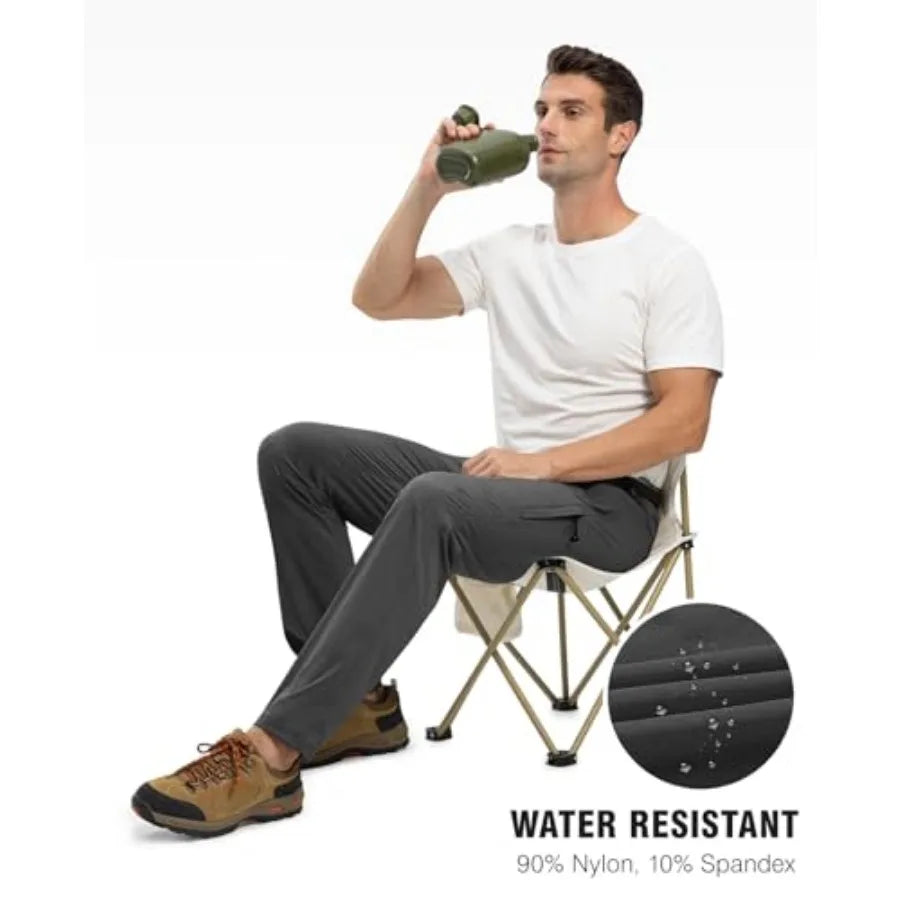 TBMPOY Men's Lightweight Hiking Pants with Belt 5 Zip Pockets Waterproof Quick-Dry Travel Fishing Work Outdoor Pants
