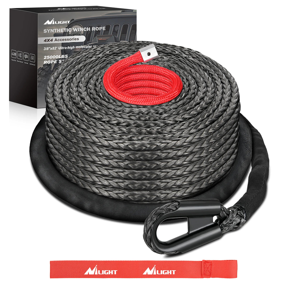 Nilight 1/2" x 92' Synthetic Winch Rope 32,000 lbs Winch Line Cable Ropes Kit with Protective Sleeve 35000lb Heavy Duty Winch Hook for SUV 4WD Off Road Vehicle Truck ATV UTV, Black & Orange