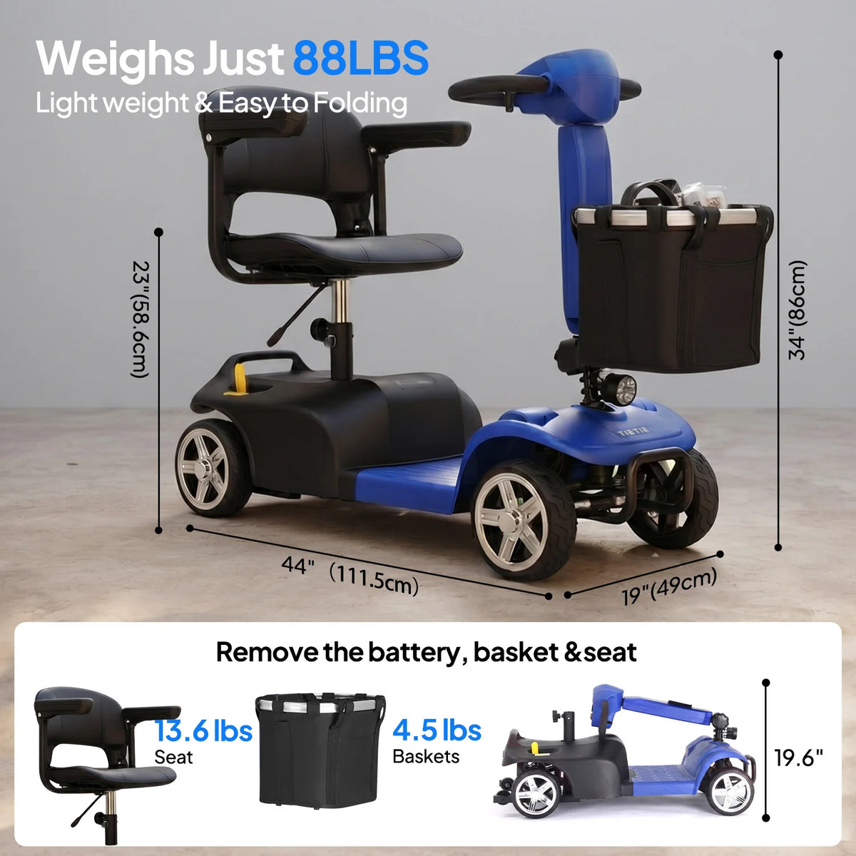 Folding Electric Mobility Scooter for Seniors and Adults All Terrain