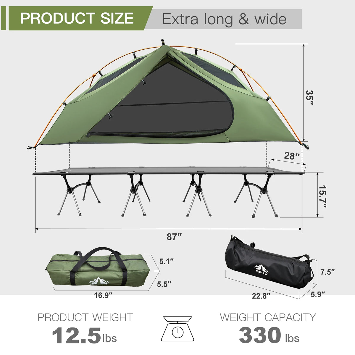 Night Cat Camping Cot Tent Waterproof 1-Person Off-Ground Combo Cot Bed