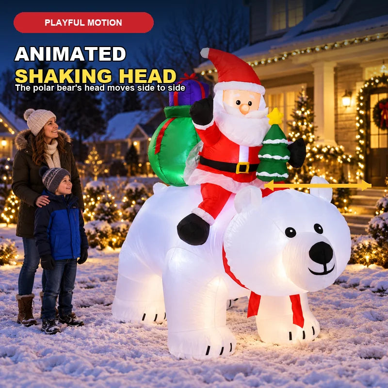 Santa Riding Polar Bear Christmas Inflatable With LED Lights