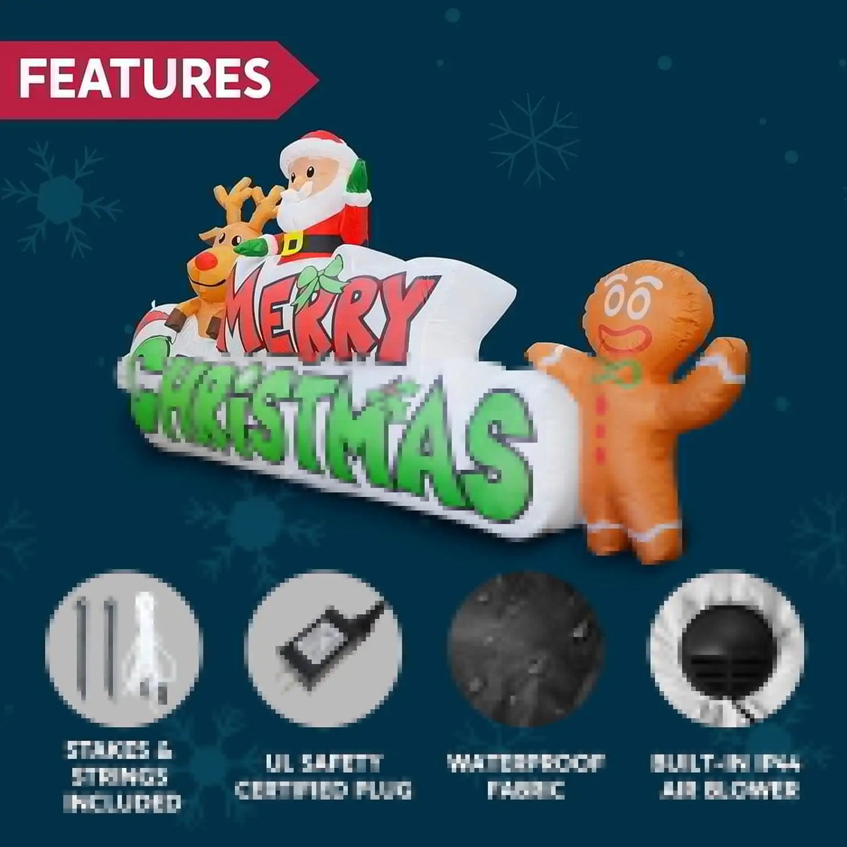 Christmas Inflatable Sign With Santa Reindeer And Gingerbread Yard Decor