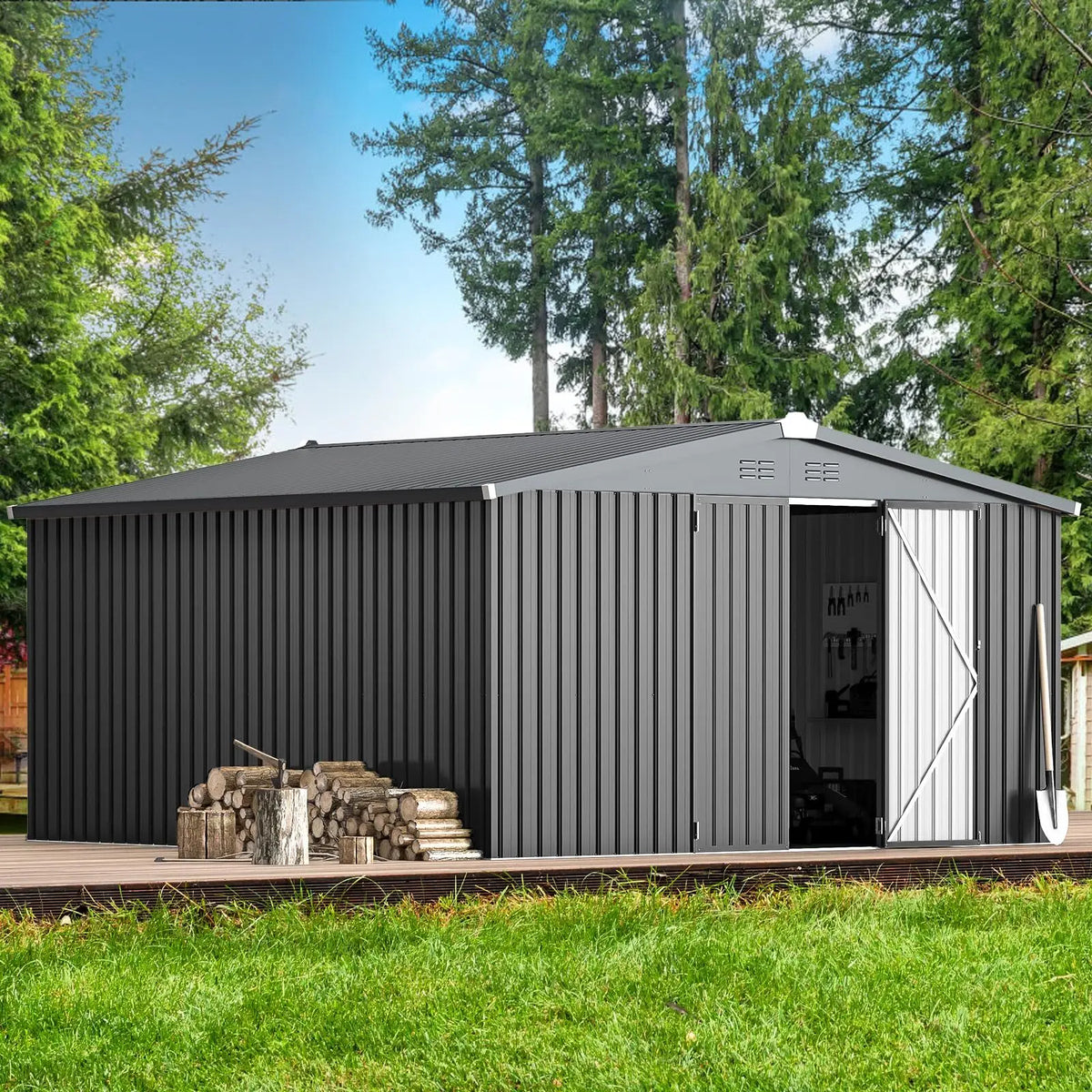 Outdoor Plastic Storage Shed With Lockable Door For Yard Patio