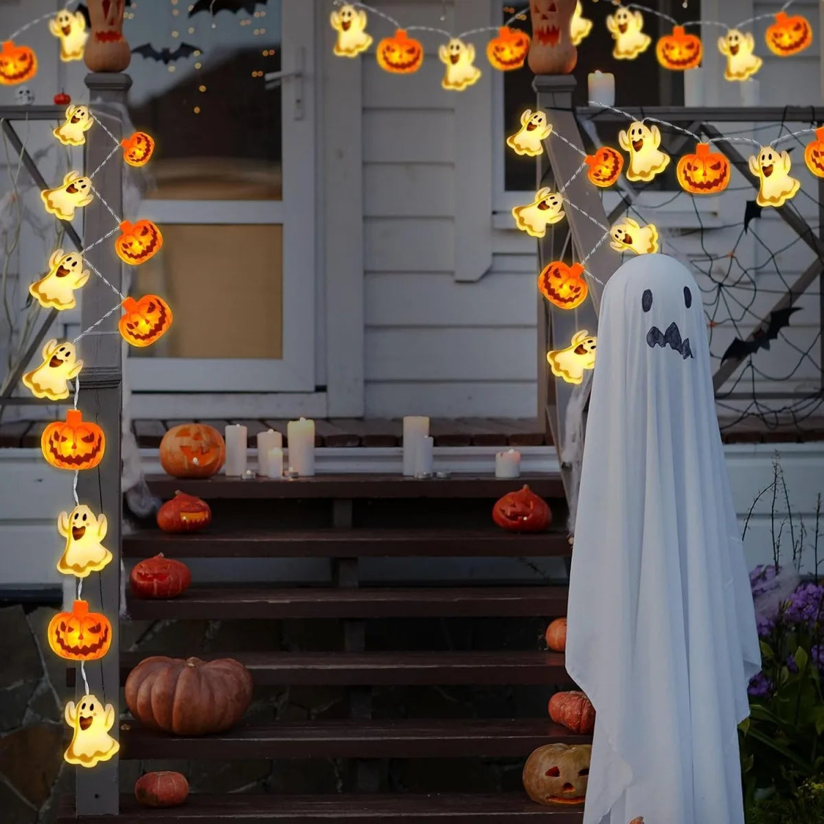 Battery Powered Halloween Pumpkin Ghost String Lights For Home Decor