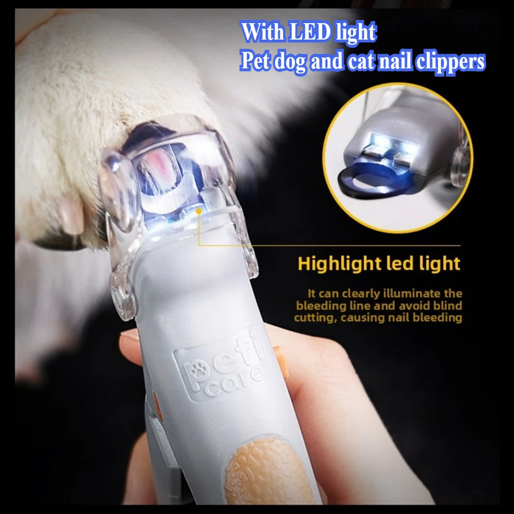 LED Pet Nail Clippers With Safety Guard Quiet Rechargeable Trimmer