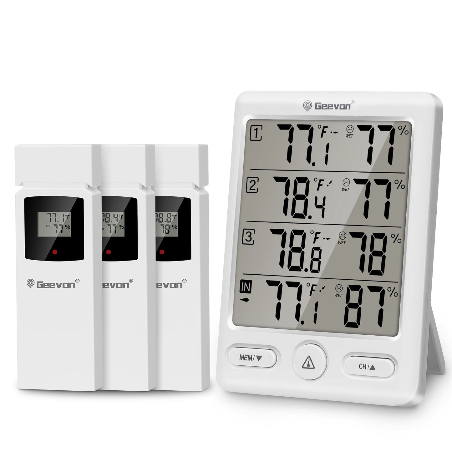 Geevon Wireless Indoor Outdoor Thermometer With 3 Remote Sensors Hygrometer