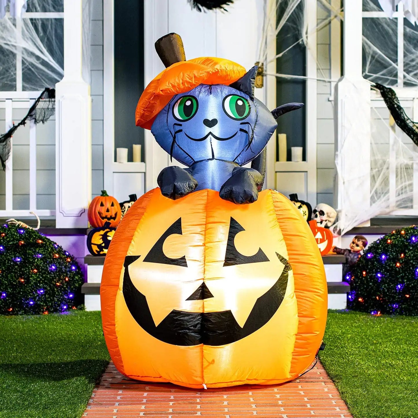 Joyfy Animated Cat On Pumpkin Halloween Inflatable Outdoor Decor