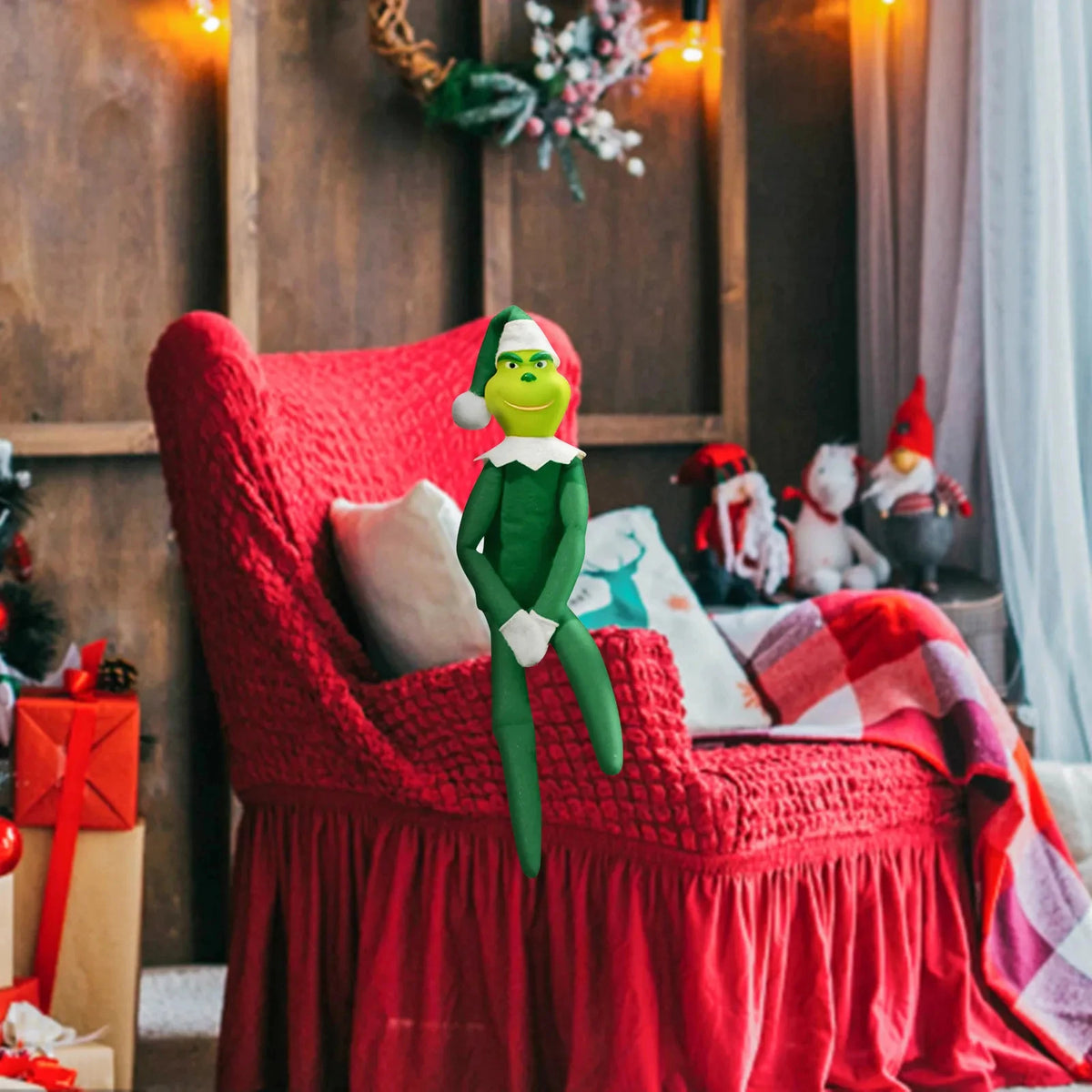 Christmas Elf Doll Plush Figure Holiday Shelf Decoration Ornament Collectible