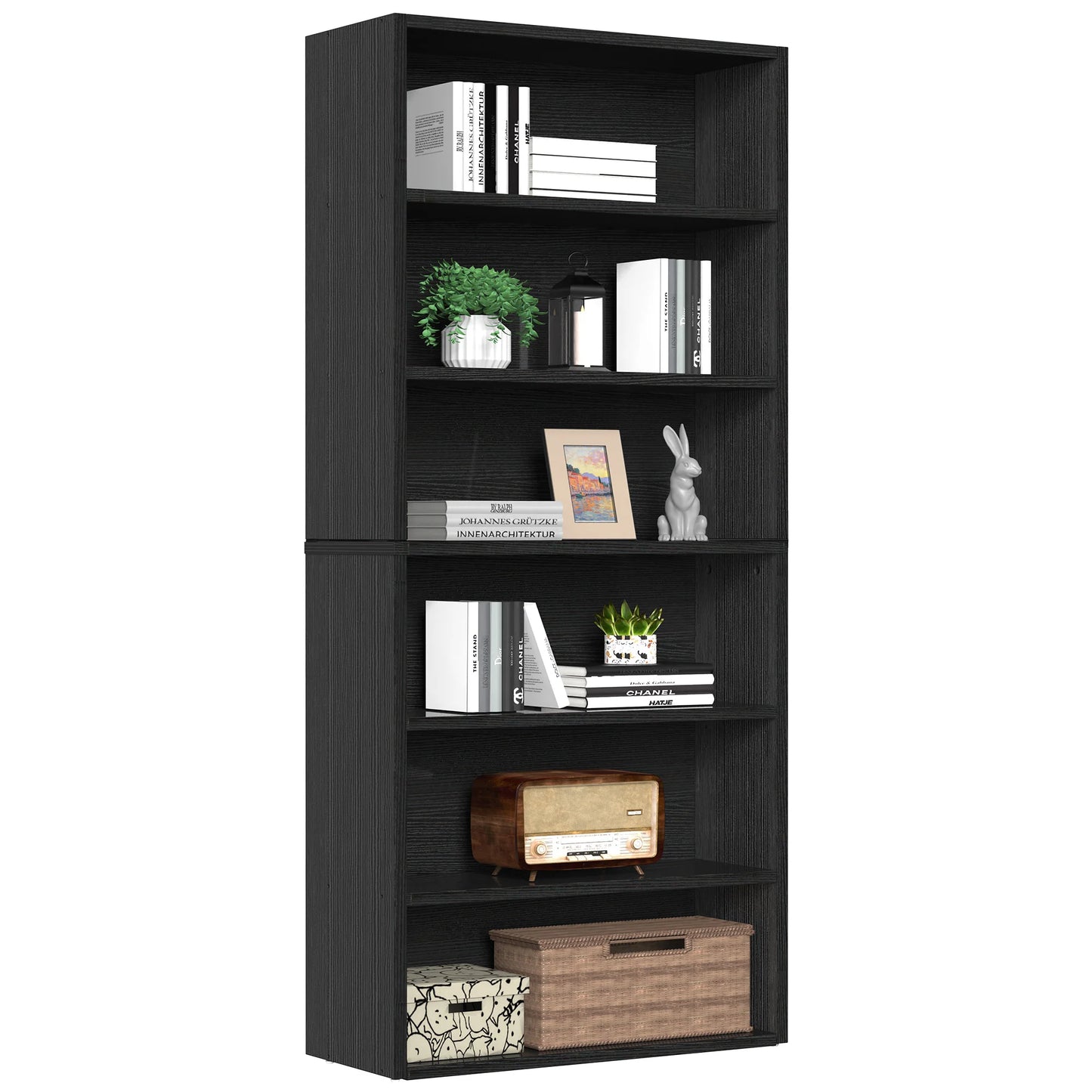 MCQ 6 Tier Wooden Bookcase Adjustable Open Storage Shelf