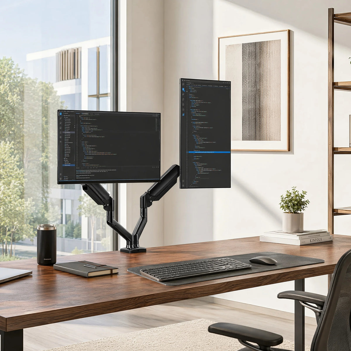 Dual Monitor Stand up to 33 Inches Screen, Load-Bearing Max 22 lbs Each Arm, Adjustable Dual Monitor Mount, Sturdy Steel VESA Monitor Mount with Stable VESA 75x75 100x100mm
