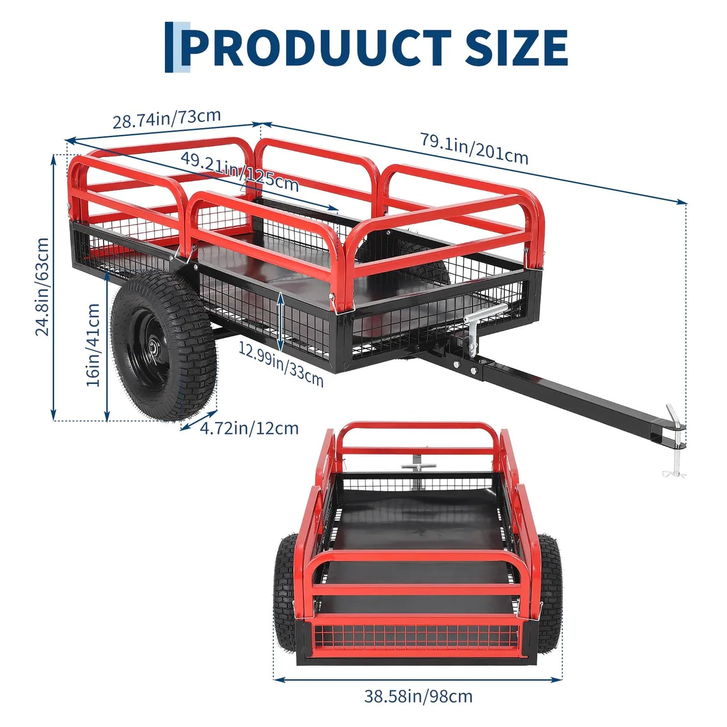 Heavy Duty Utility Trailer, 1500 LB Capacity, 15 Cu.Ft ATV Trailer Pull Behind with Removable Sides & All Terrain Tires, Lawn Tractor Dump Cart for Garden Yard