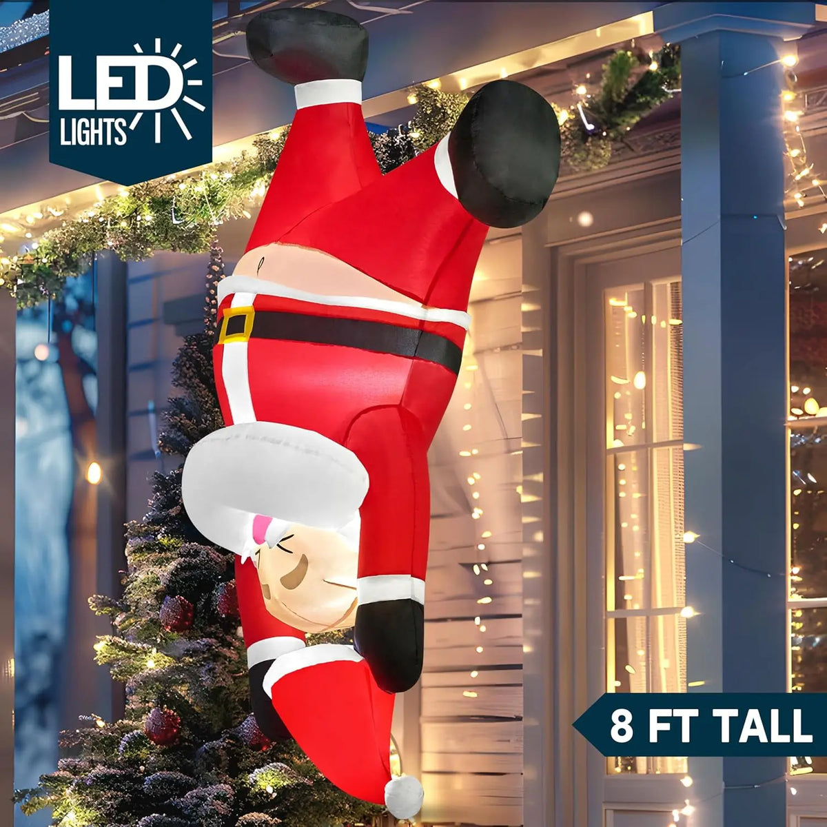 Joyfy Hanging Upside Down Santa Inflatable With LED Lights