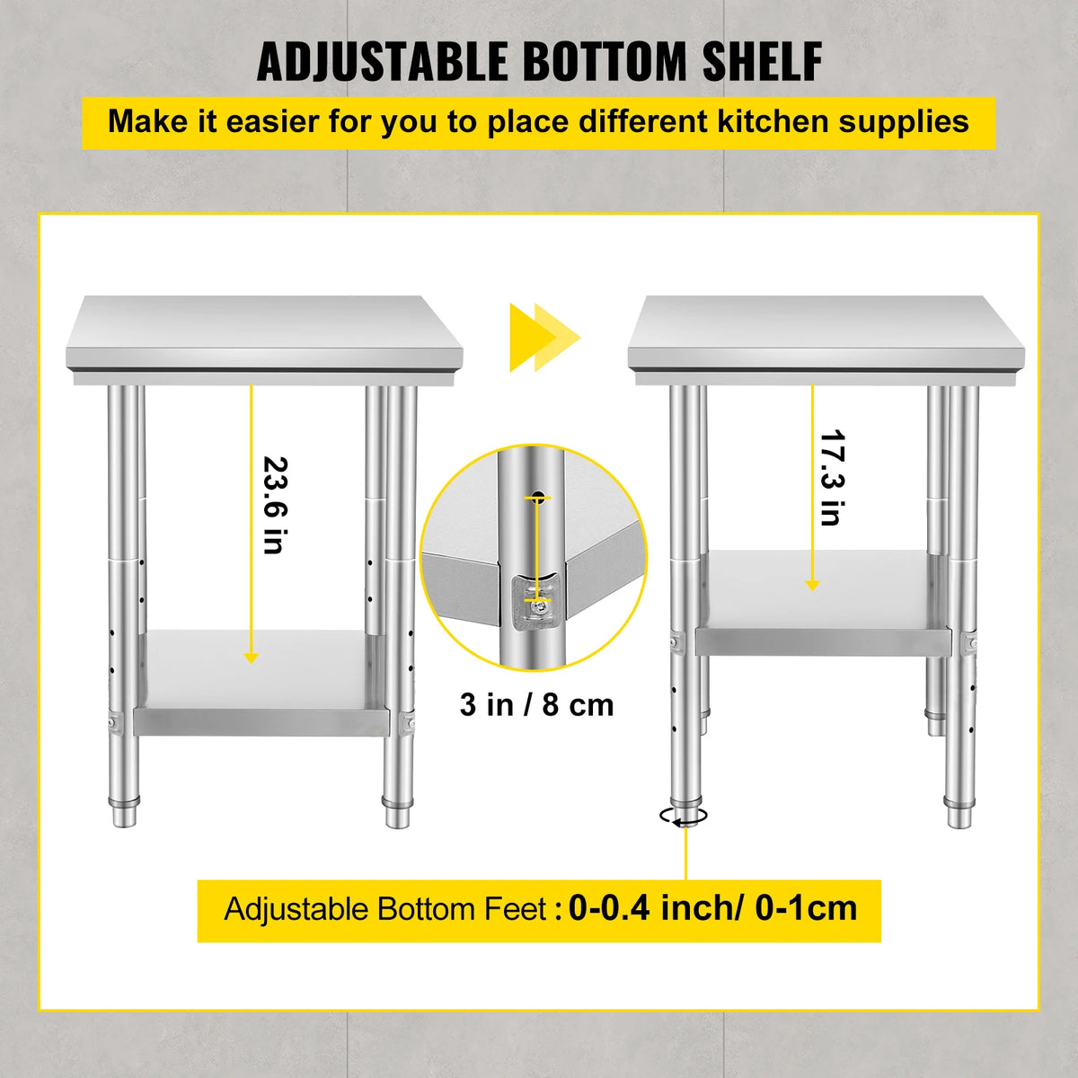 SucceBuy Stainless Steel Commercial Kitchen Work Table With Shelf
