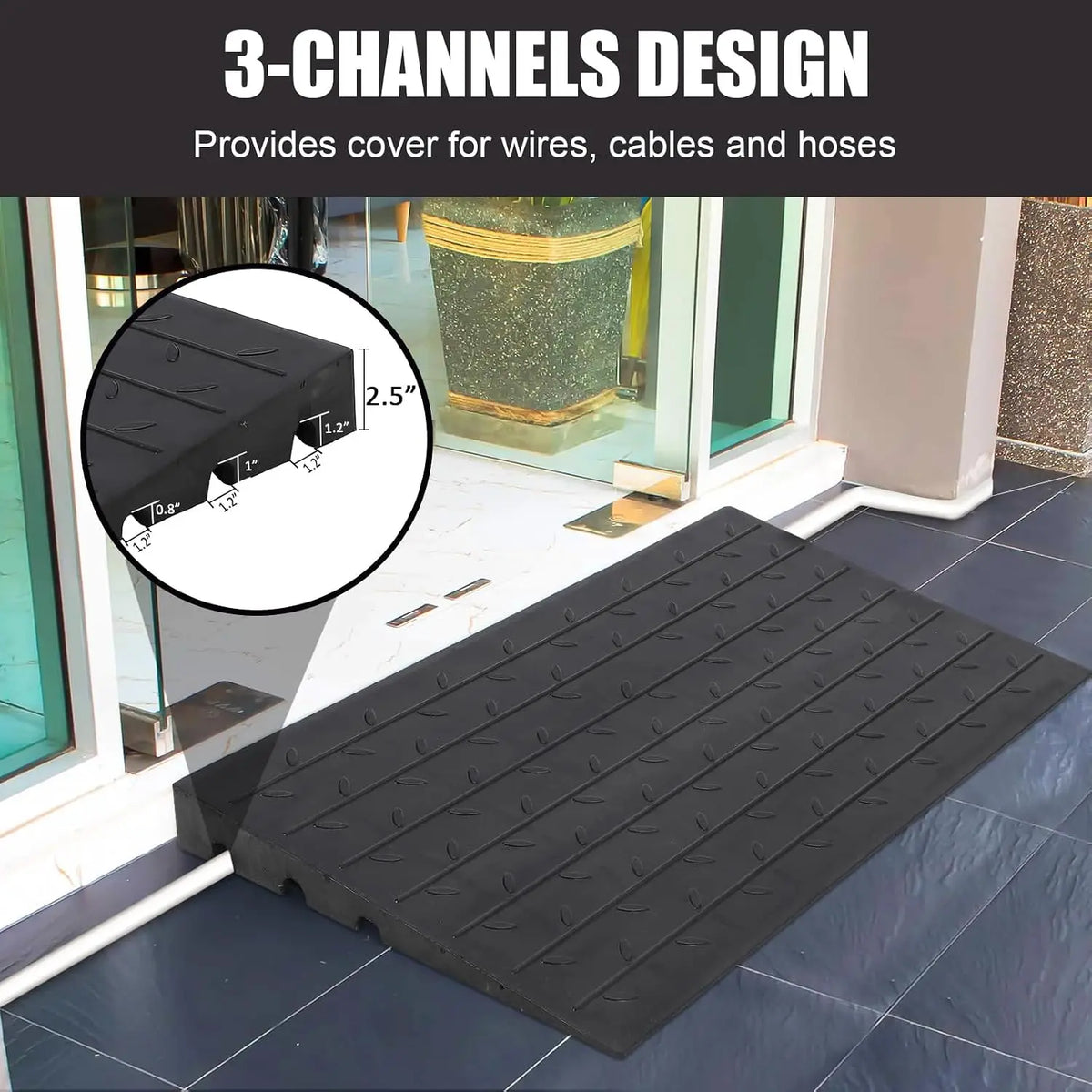 Tacleekii Rubber Curb Ramp With Cord Channels for Wheelchair Access