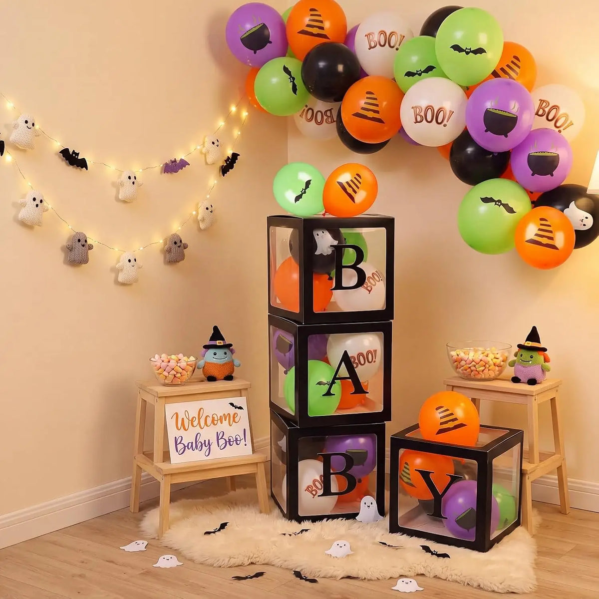 Jenaai Halloween Baby Shower Balloon Boxes With BABY Letter Decorations