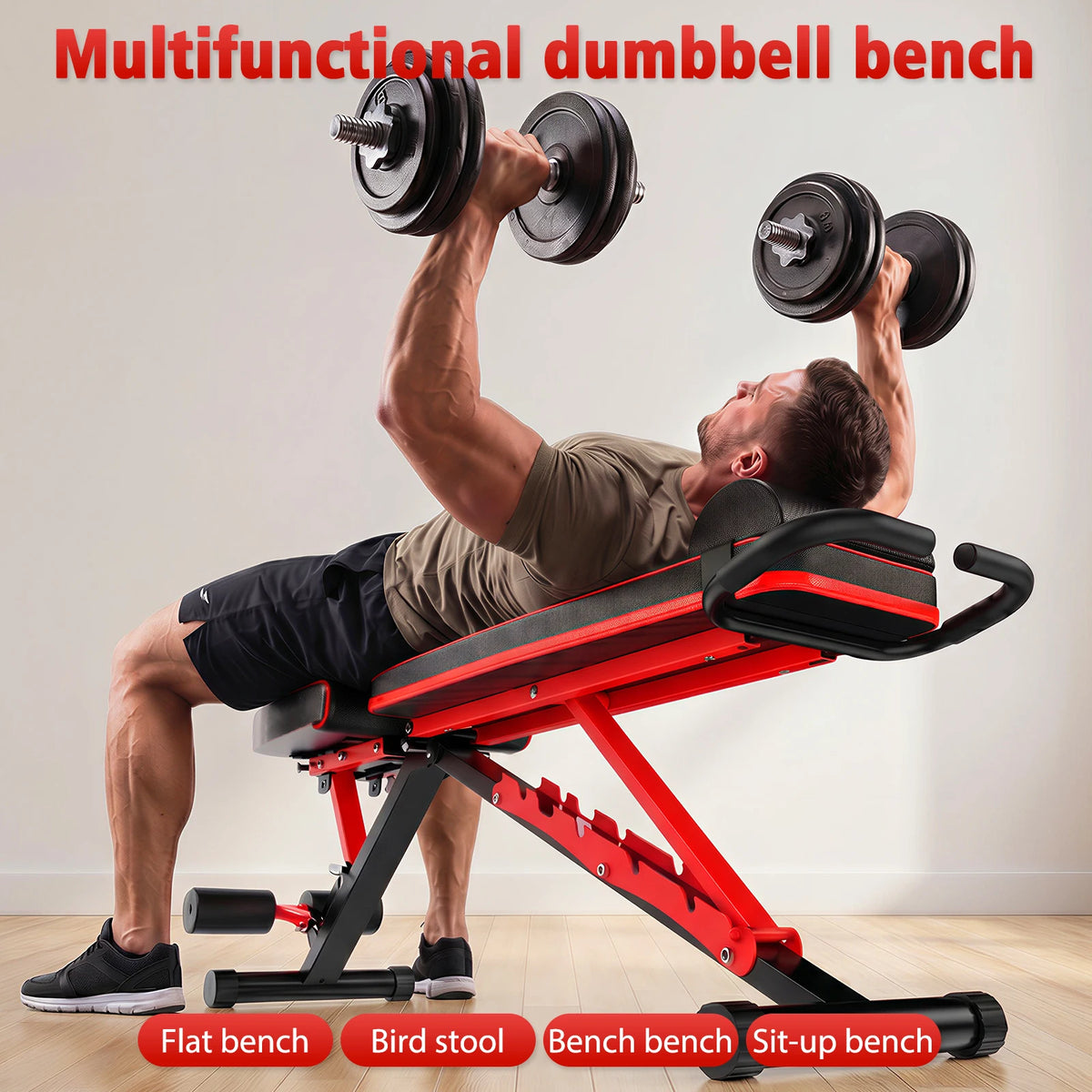 Foldable Weight Bench With Adjustable Backrest And Resistance Bands