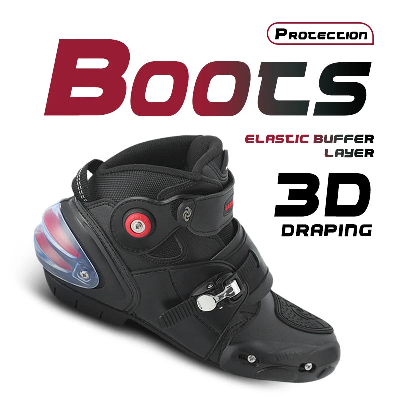 Mens Breathable Leather Motorcycle Shoes Casual Ankle Boots