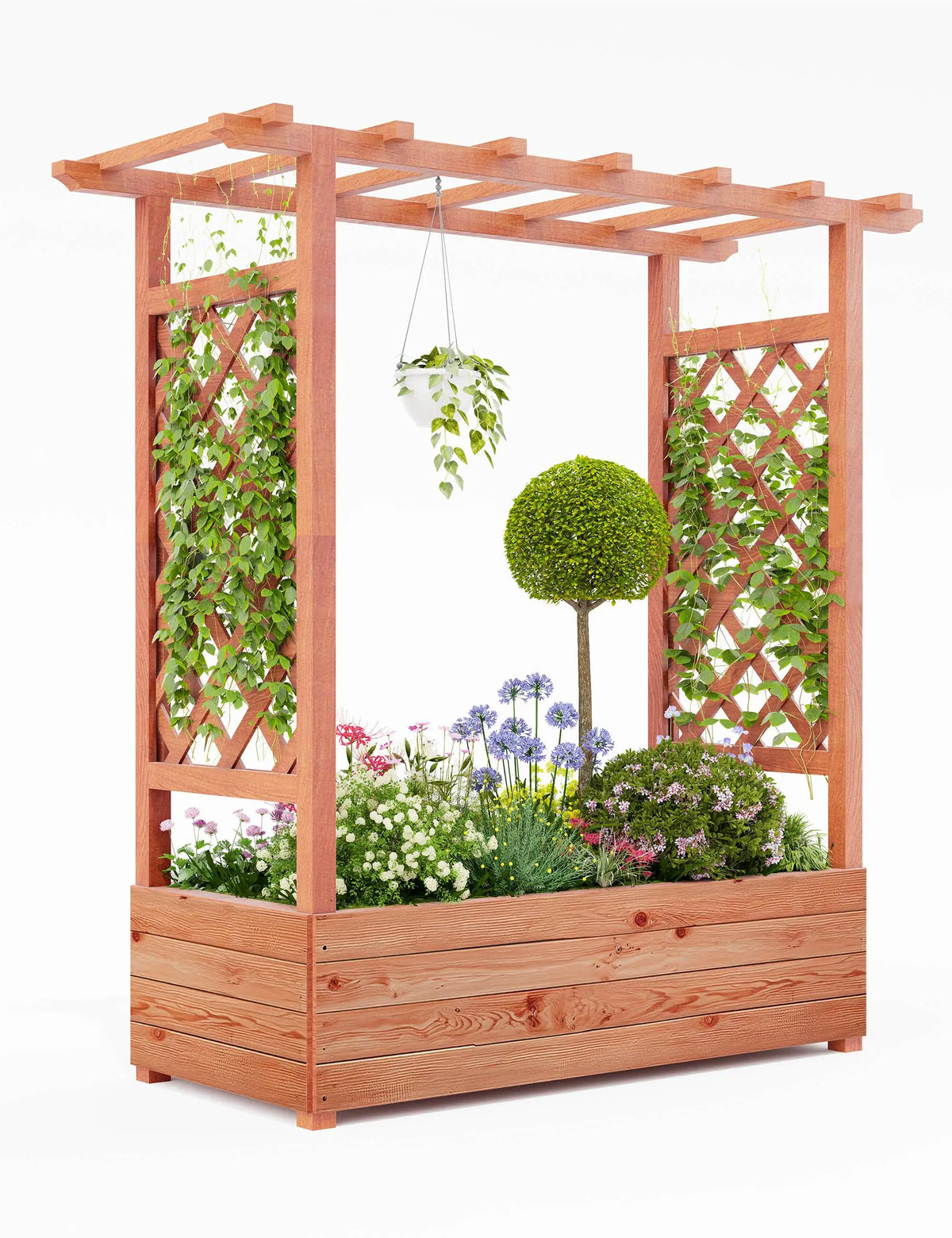 HiMISS Elevated Wooden Raised Garden Bed Trellis Planter