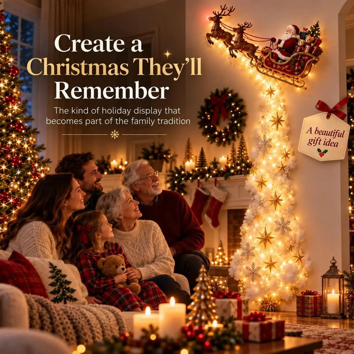 Christmas Magic Trail Santa Sleigh Reindeer LED Wall Light Decoration