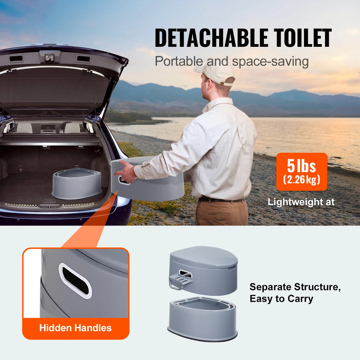 SucceBuy Portable Gravity Flush Camping Toilet With Detachable Bucket
