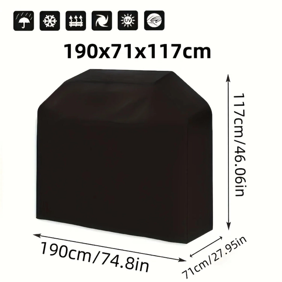 2-Piece Full-Coverage BBQ Cover—Outdoor Weather Protection; Black Oxford Fabric—Waterproof, UV-Resistant, and Tear-Resistant; Drawstring Closure for Easy Cleaning; Wind-Resistant and Durable; Suitable for Large Outdoor BB