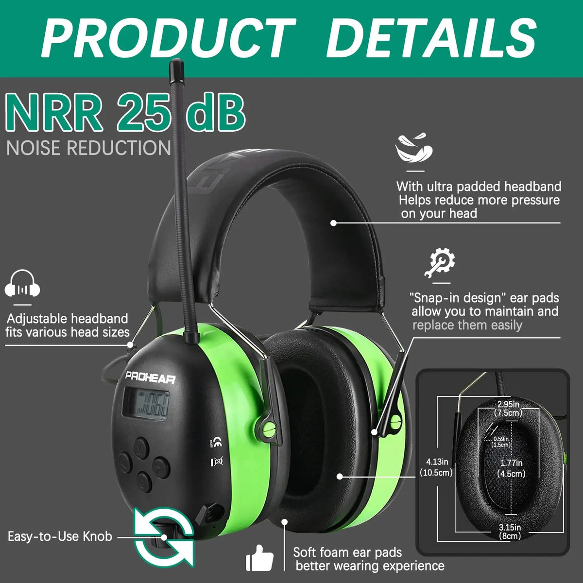 PROHEAR Bluetooth Rechargeable Noise Reduction Hearing Protection Earmuffs