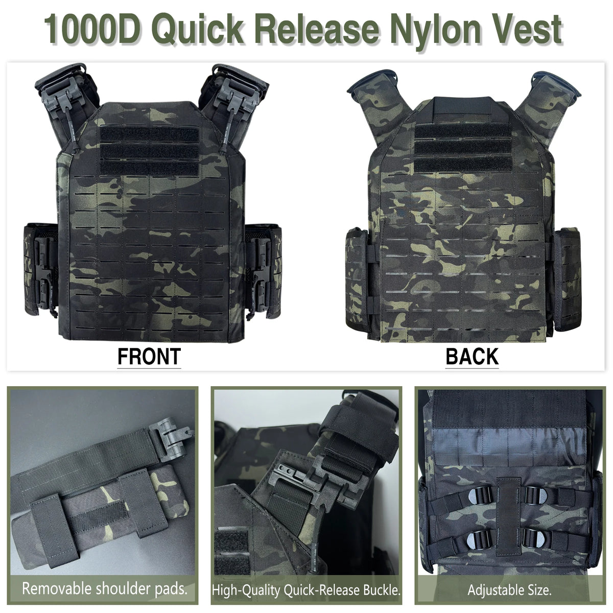 1000D Nylon Laser Cutting Modular Tactical Vest With Quick Release