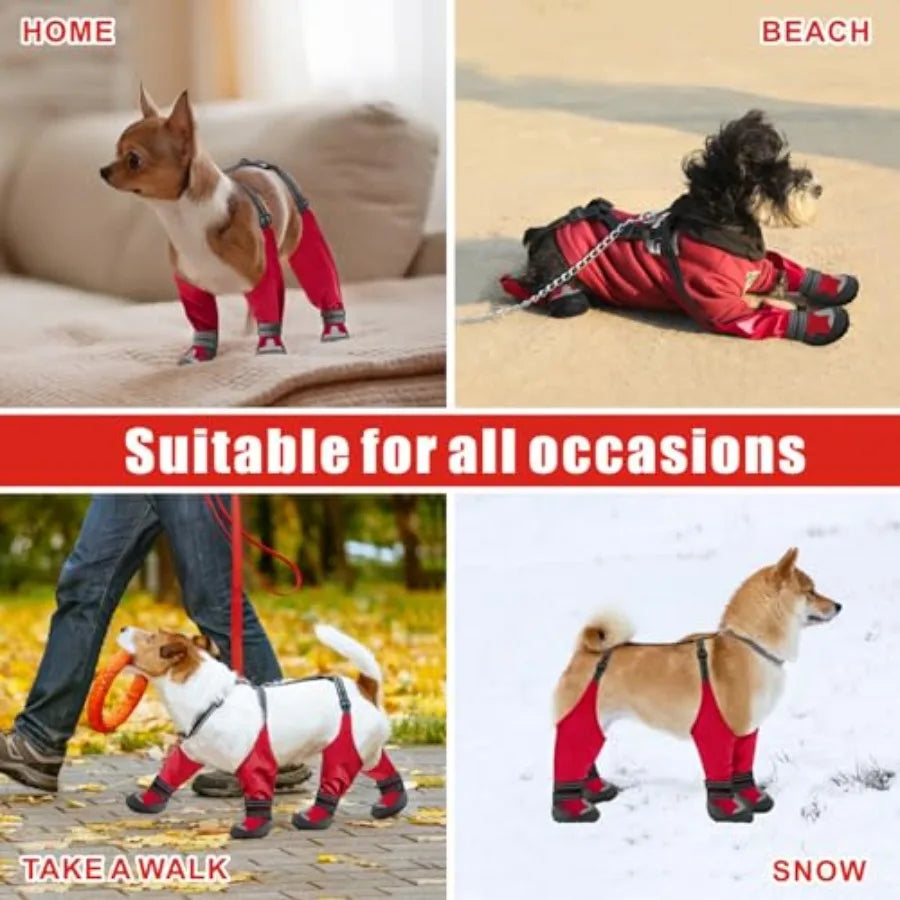 Adjustable Waterproof Dog Suspender Boots For Snow Rain Hiking