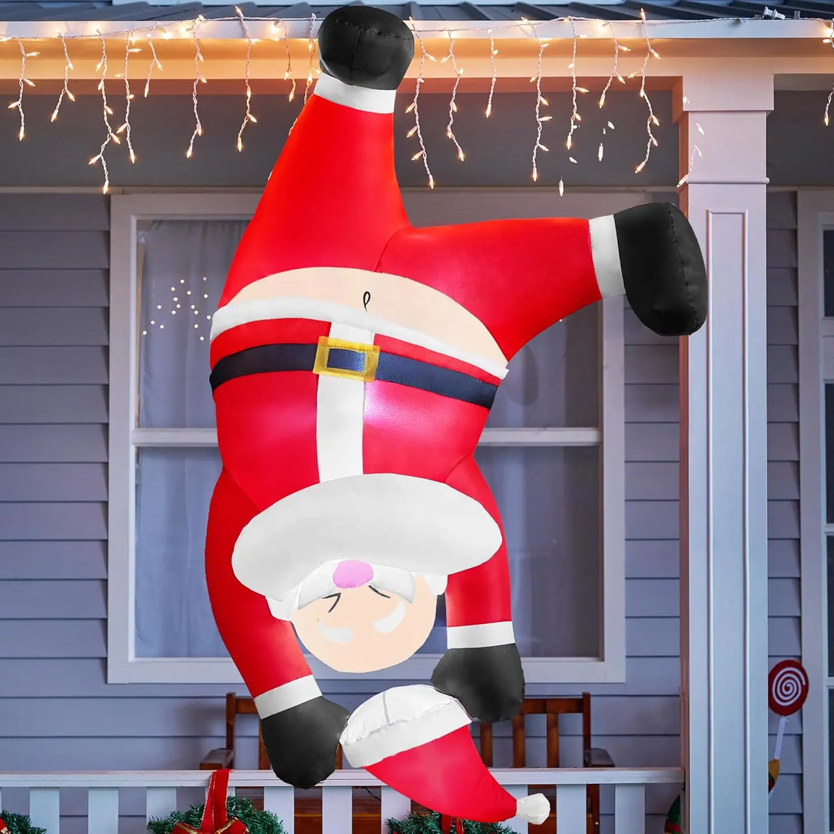 Joyfy Hanging Upside Down Santa Inflatable With LED Lights