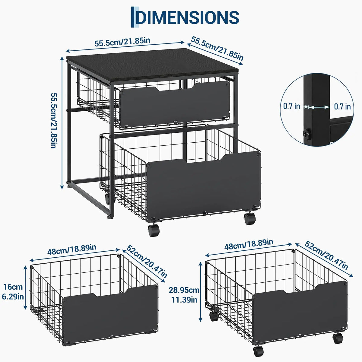 HiMISS Steel Mini Fridge Stand With Wheels And Storage Baskets