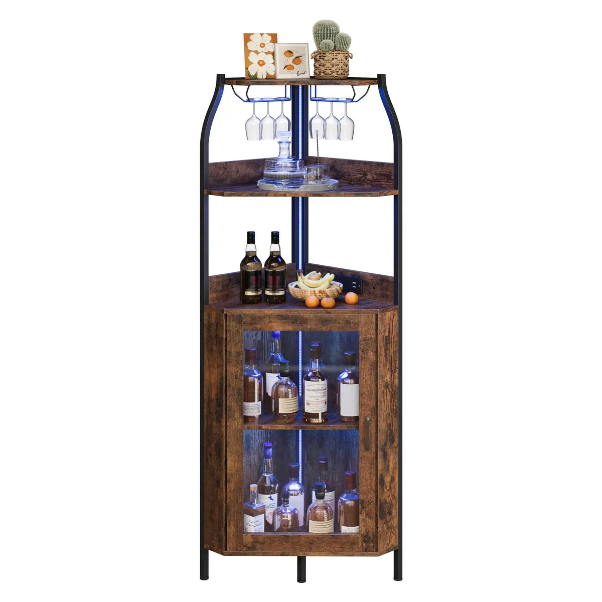 HiMISS Corner Bar Cabinet With LED Lights And Wine Rack