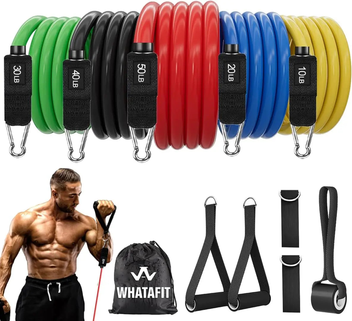 WHATAFIT Resistance Bands With Handles for Strength Training and Fitness