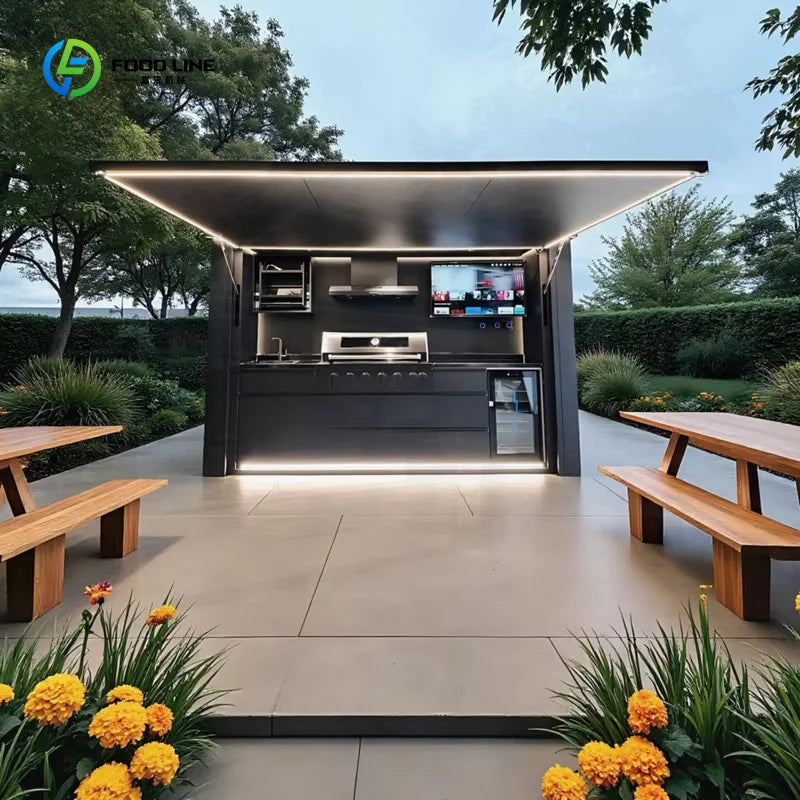 Stainless Steel Outdoor Kitchen Pod with Fridge and BBQ Grill