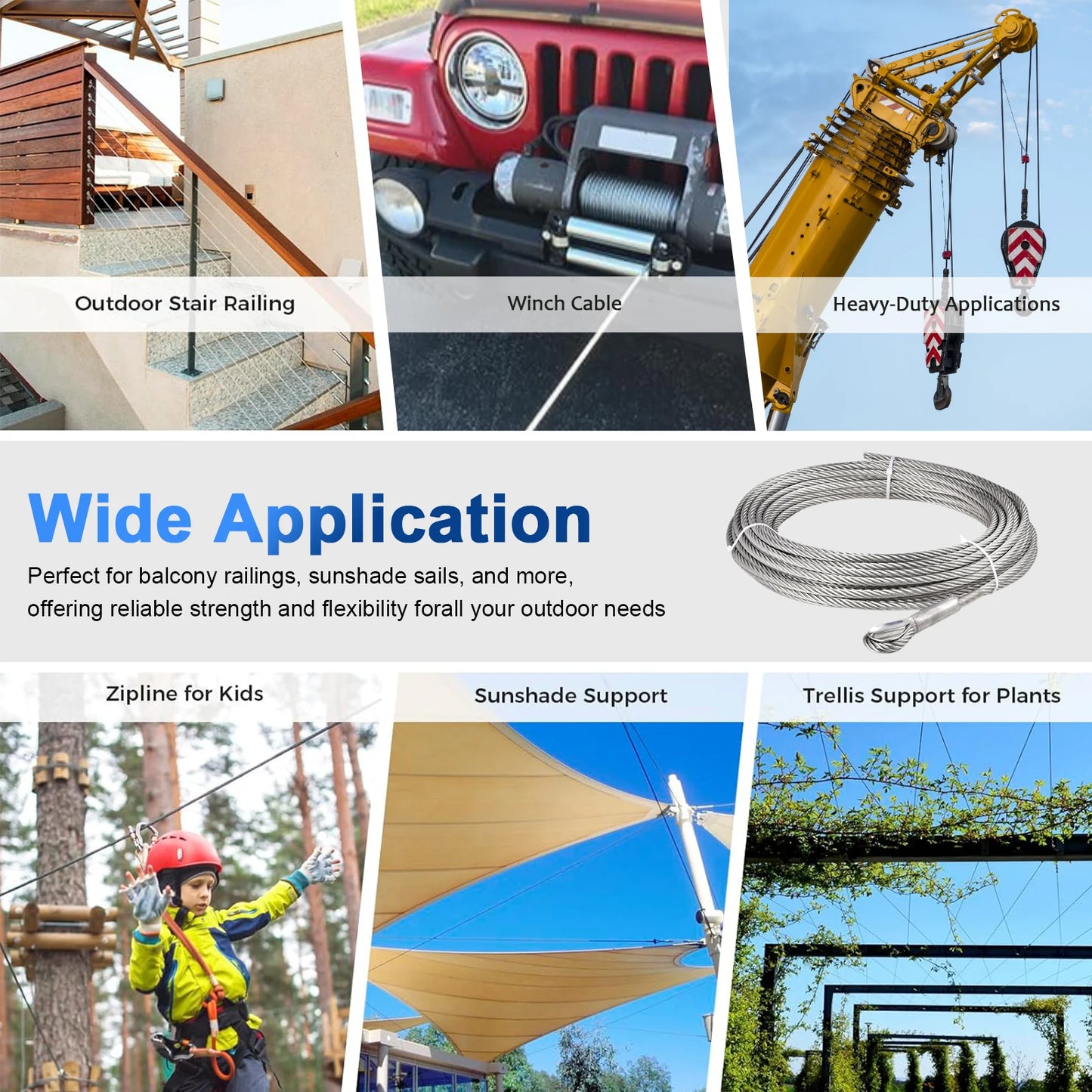 Stainless Steel Aircraft Wire Rope Heavy Duty Winch Cable