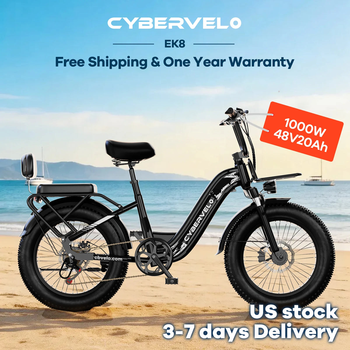 CBVELO EK8 1000W Peak Step-Through Fat Tire Electric Bike