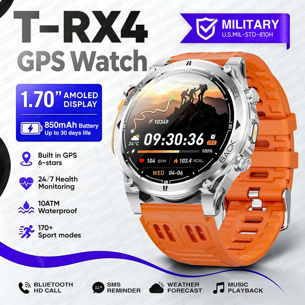 T-RX4 Rugged Outdoor GPS Smartwatch with Compass Altimeter and Barometer