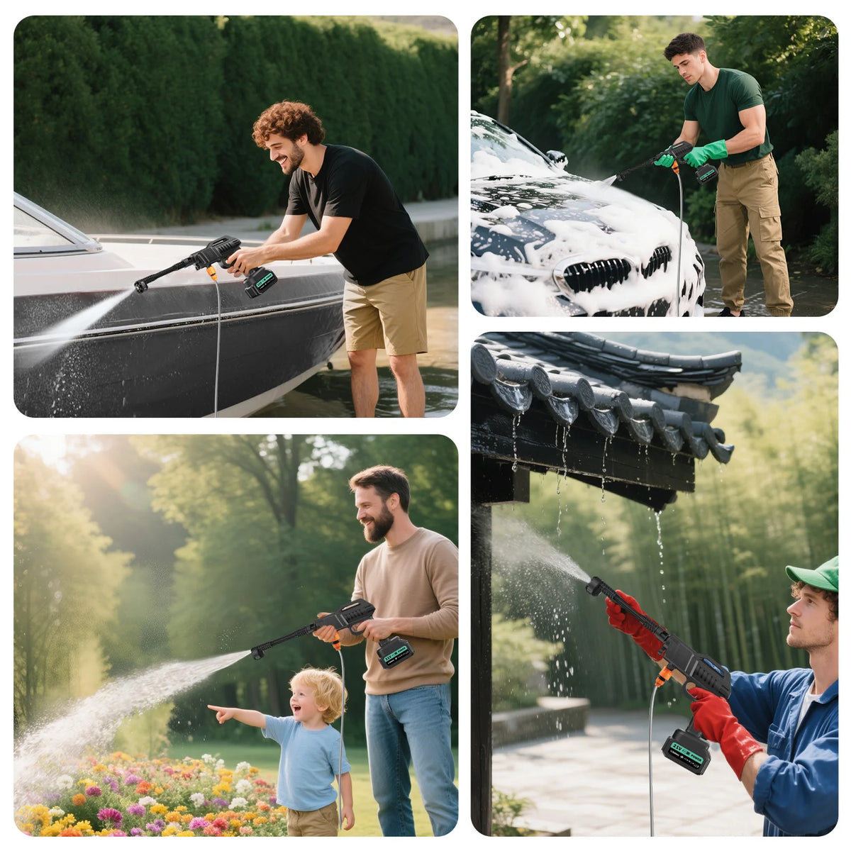 Cordless Pressure Washer Handheld Brushless Motor with 2 Battery Packs 4.0Ah 6 in 1 Nozzle Portable Cleaner for Car Washing Yard Patio