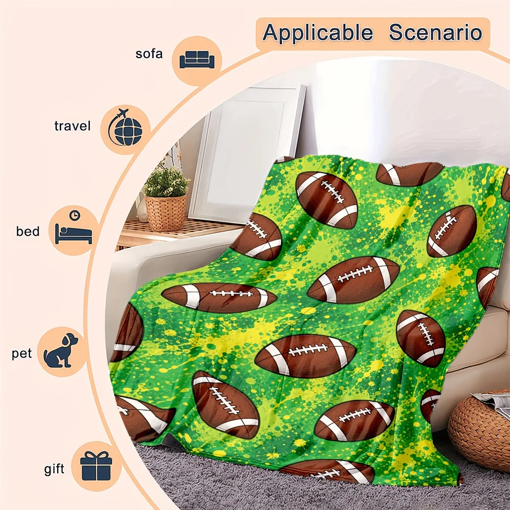 Football Print Flannel Throw Blanket, Soft And Warm