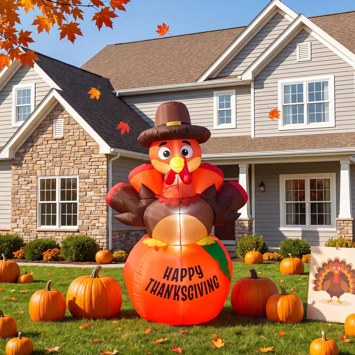Thanksgiving Inflatable Pumpkin And Turkey LED Outdoor Decoration