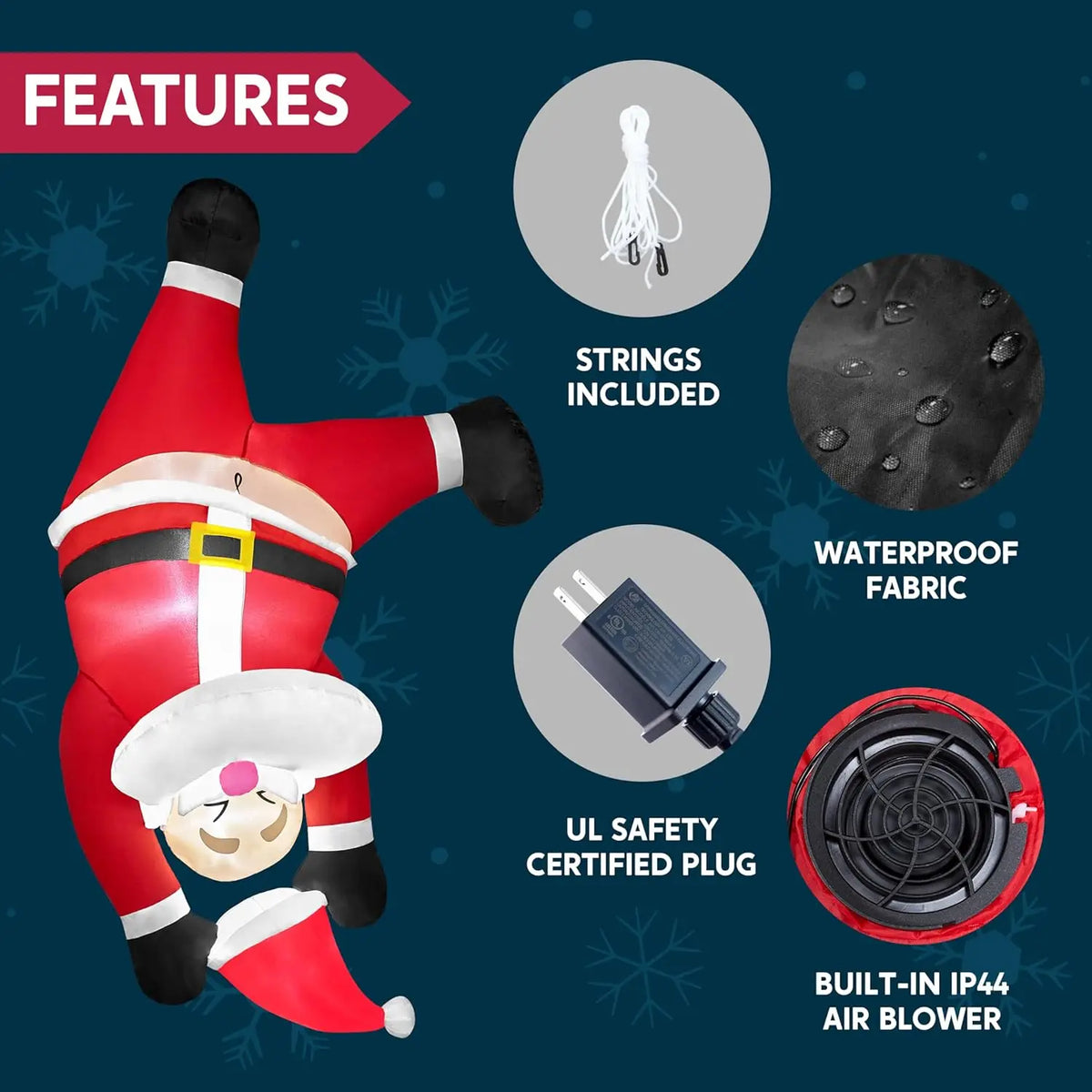 Joyfy Hanging Upside Down Santa Inflatable With LED Lights