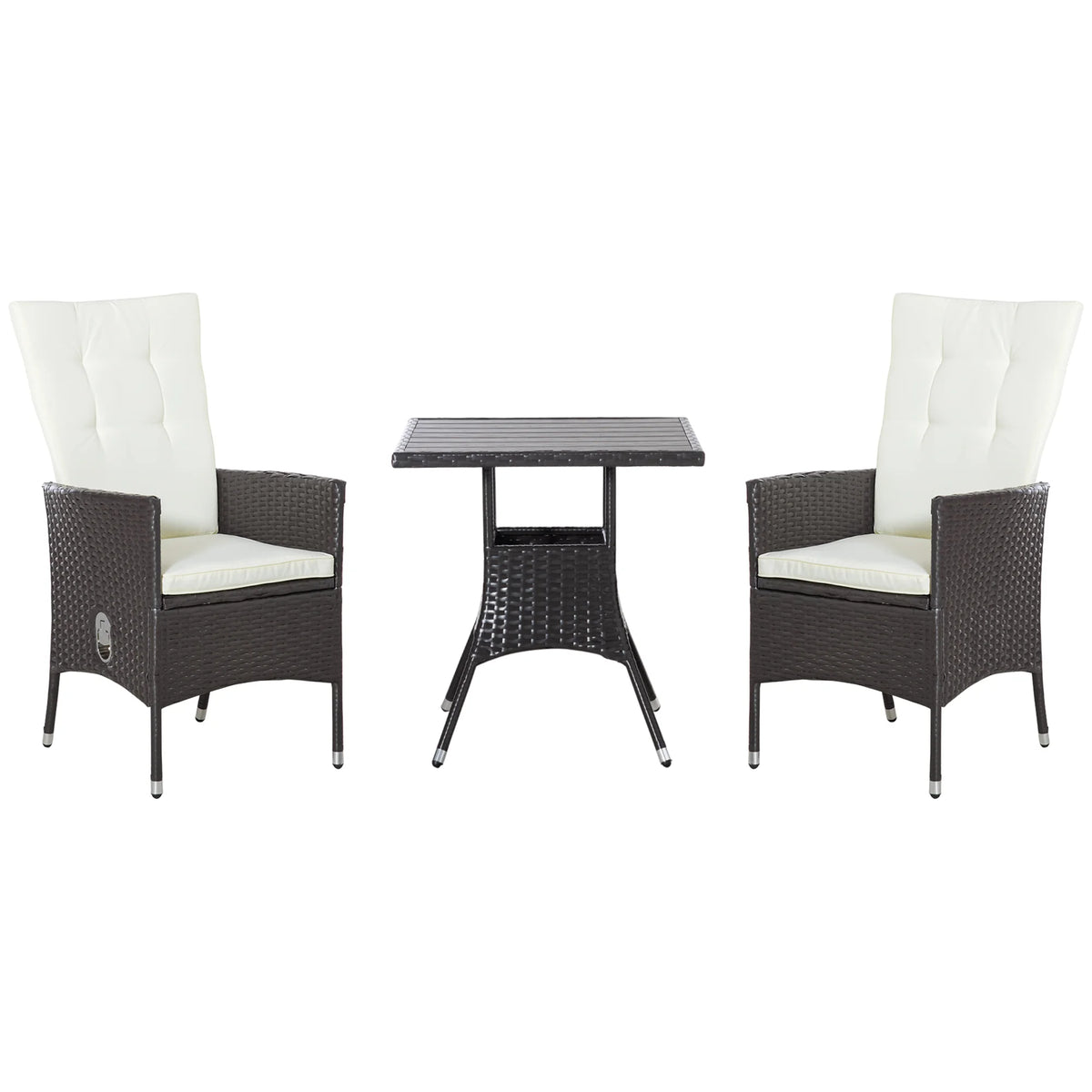 3pcs Patio Reclining Chair Set Rattan Wicker Furniture, Armchairs, Table, White