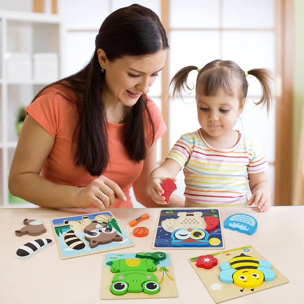 Educational Animal Wooden Puzzles Learning Toys For Toddlers