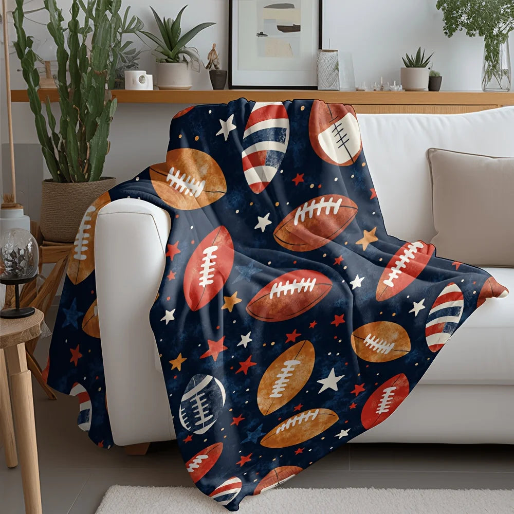 Star Football Pattern Flannel Blanket For Cozy All Season Comfort