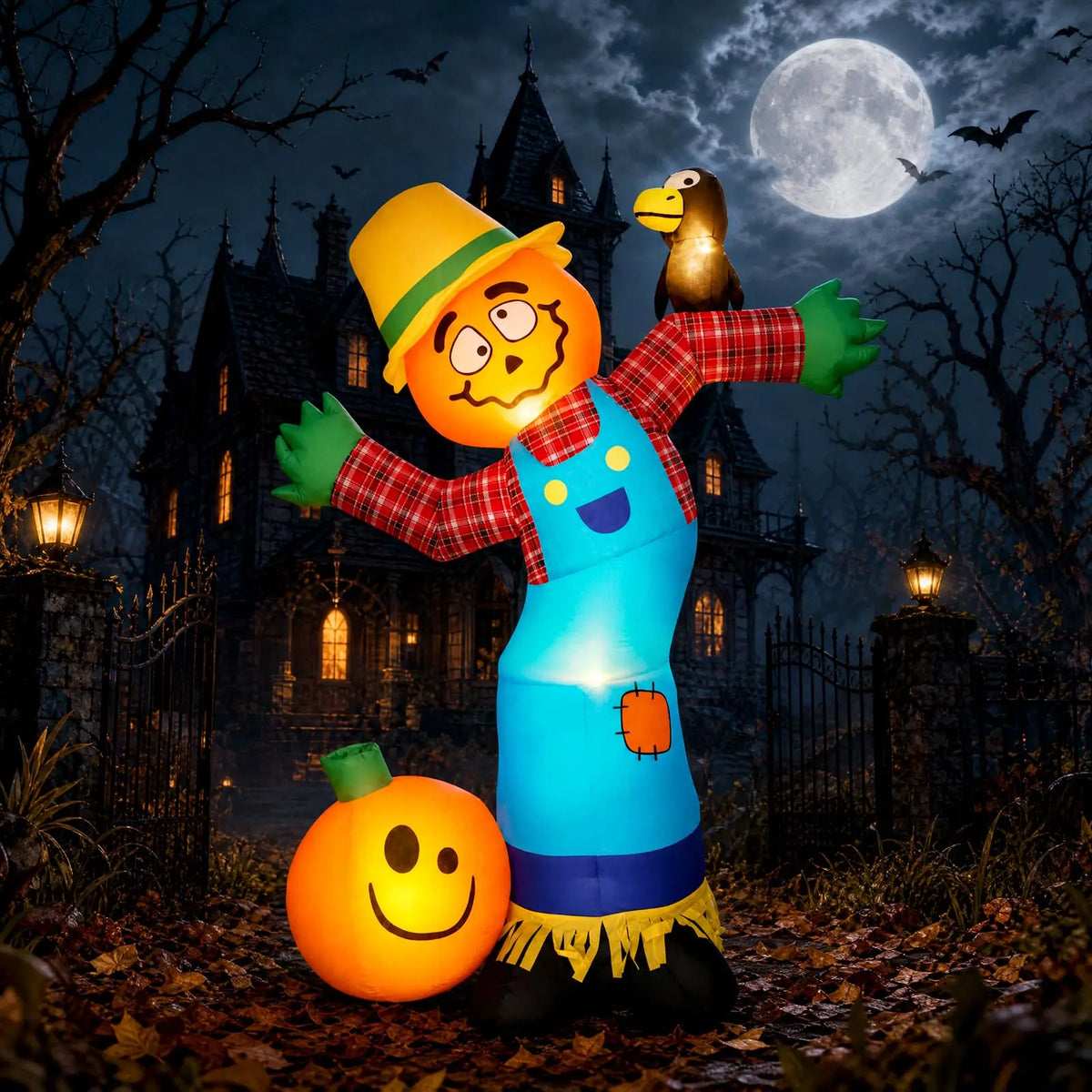 HiMISS Halloween Pumpkin Scarecrow Inflatable Outdoor Decor With LED Lights